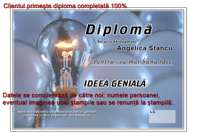 Exemplu de diploma personalizata 100%