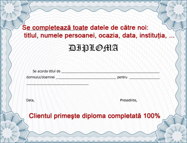 Exemplu de diploma personalizata 100%